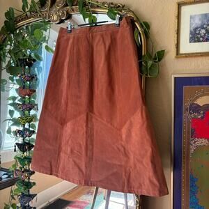 Vintage Terry Lewis Classic Luxuries Orange Leather Midi Skirt Women’s Size 16P